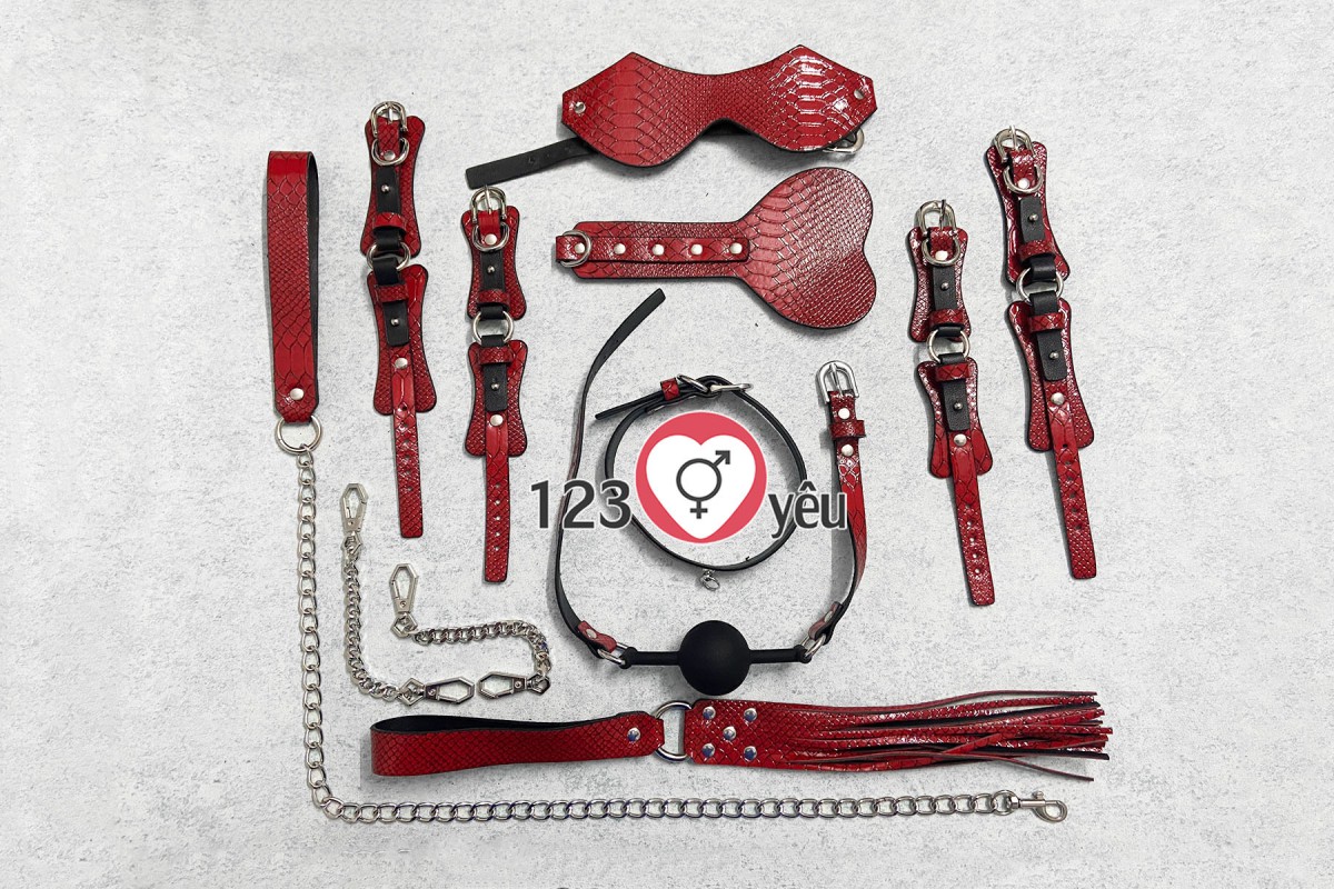 Bộ Bạo D&acirc;m 10 M&oacute;n V&acirc;n Da M&agrave;u Đỏ Nồng Ch&aacute;y 1